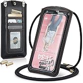 Casecond Small Crossbody Bag Cell Phone Purse for Women Men Leather Mini Shoulder Bag Wallet Case with Card Holder Slot Necklace Lanyard for All Phones iPhone Samsung Google up to 7.3" Black