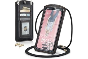 Casecond Small Crossbody Bag Cell Phone Purse for Women Men Leather Mini Shoulder Bag Wallet Case with Card Holder Slot Necklace Lanyard for All Phones iPhone Samsung Google up to 7.3" Black