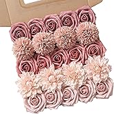 rongflower Artificial Flowers Combo Box Set Gradient Color Flower Leaf with Stems for DIY Wedding Bouquets Centerpieces Baby Shower Party Home Decorations（Pink Purple）