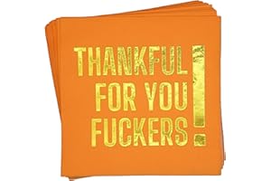 Aisosiks Friendsgiving Napkins, Friendsgiving Decorations, Thankful for you Napkins, Fall Thanksgiving Party Decorations (5 x 5 In, Orange Foil, 50-Pack)