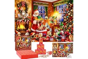 RUIONY Puzzle Advent Calendar 2024 Christmas Puzzles, 1008 Pieces Jigsaw Puzzles Game, 24 Days Countdown Calendar Puzzle for Adults Kids, Holiday Santa Christmas Gifts Perfect Xmas Stocking Stuffer for Boys Girls Teens