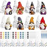 PullCrease 8 Pcs Halloween Gnome Ceramics to Paint Crafts Kit | DIY Ready to Paint Figurines with 12 Colors, Unpainted Statues Craft Set, Palette Brushes for Projects Home Handwork Party