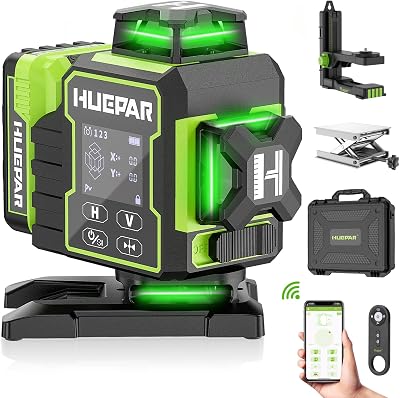 Huepar W04CG 4D Laser Level with LCD Bluetooth Remote 360° Cross Lines
