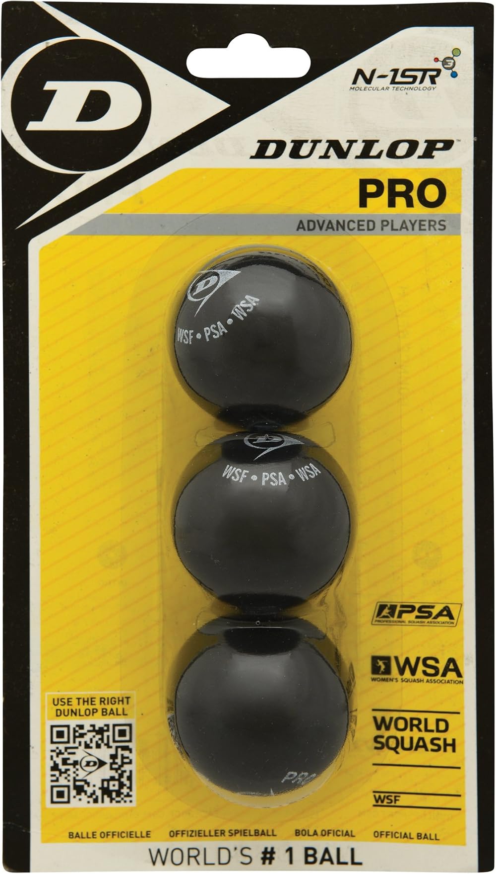 Dunlop Squash Balls Pro Double Yellow 3 Ball Blister Official Tournament Ball