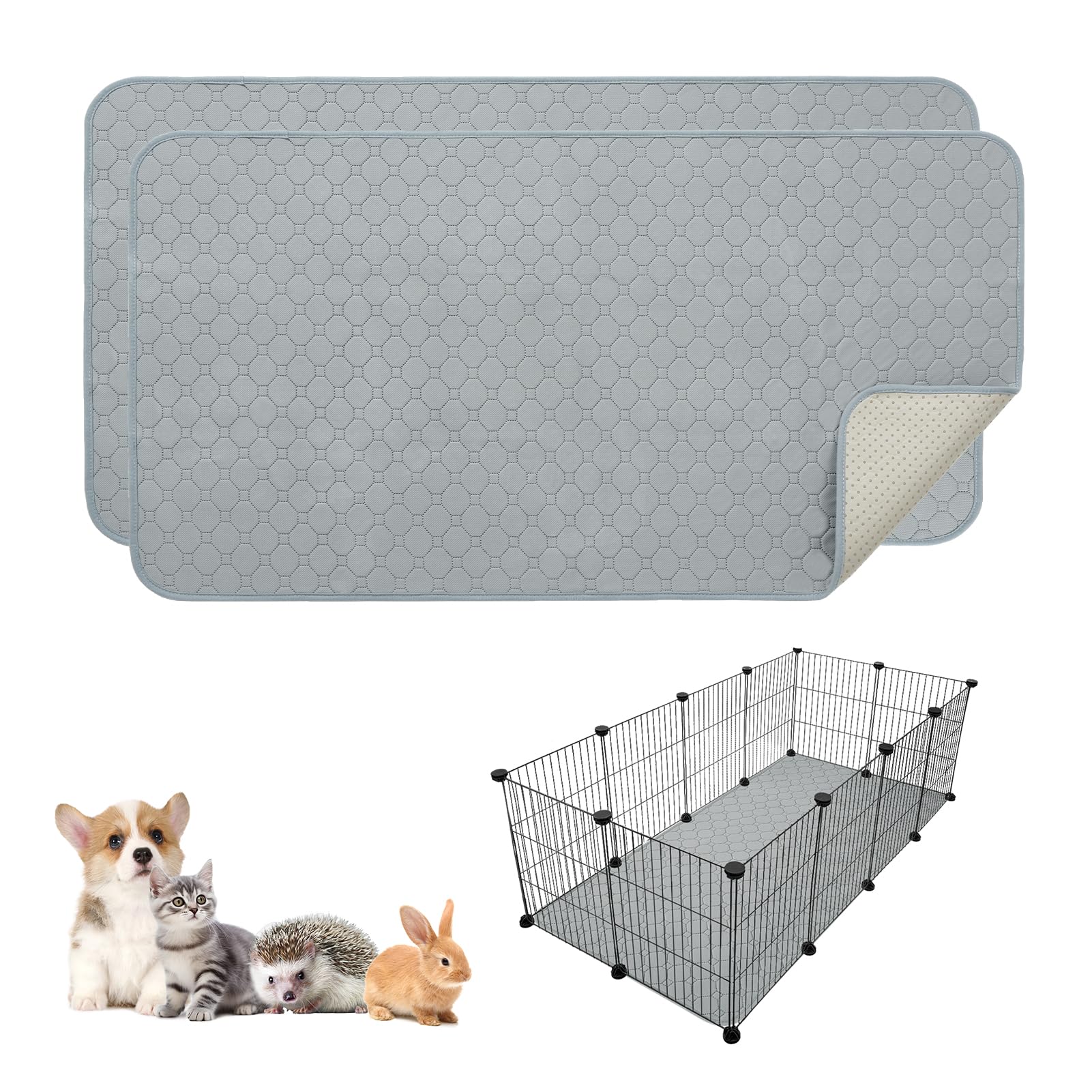 PAWCHIE 2 Pack Guinea Pig Cage Liner, Guinea Pig Fleece Liners Bedding 35 x 68cm / 14" x 27", Super Absorbent Pee Pads for Guinea Pigs, Hamsters, Rabbits & All Small Animals