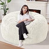 Homguava 5 FT Bean Bag Chair,5' Big Bean Bag,Giant Bean Bag Chairs for Adults with Memory Foam Filled,Comfy Large Beanbag Chairs Soft Bean Bag Sofa with Dutch Corded Plush Cover-White