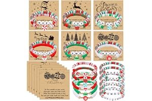 Capoda 48 Pcs Christmas Bracelets with 24 Cards Polymer Clay Bracelet Christmas Friendship Bracelets Bulk Stretch Clay Beaded Bracelet Gifts Goodie Bag Fillers for Xmas Holiday Party Favors Supplies