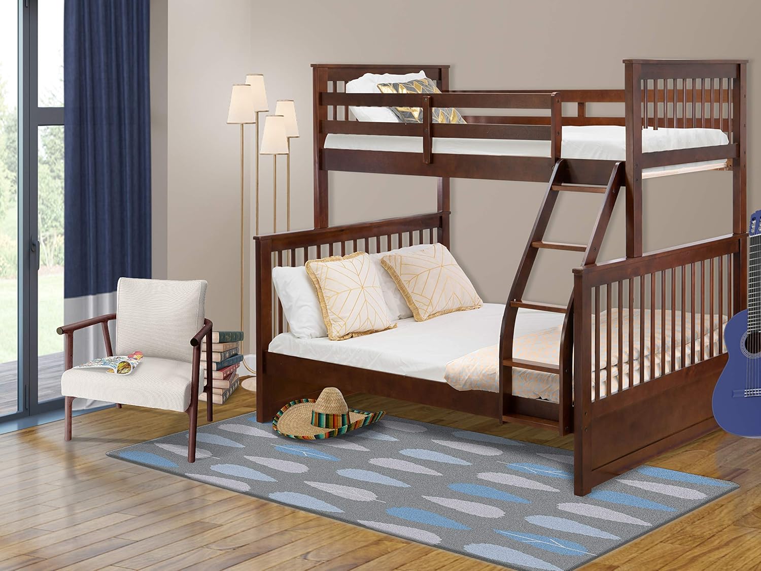 East West Furniture ODB-03-W Kids Bunk Bed Bedroom Sets, Twin/Full, Phillip Walnut