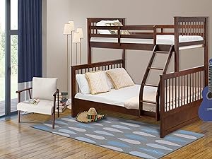 East West Furniture ODB-03-W Kids Bunk Bed Bedroom Sets, Twin/Full, Phillip Walnut