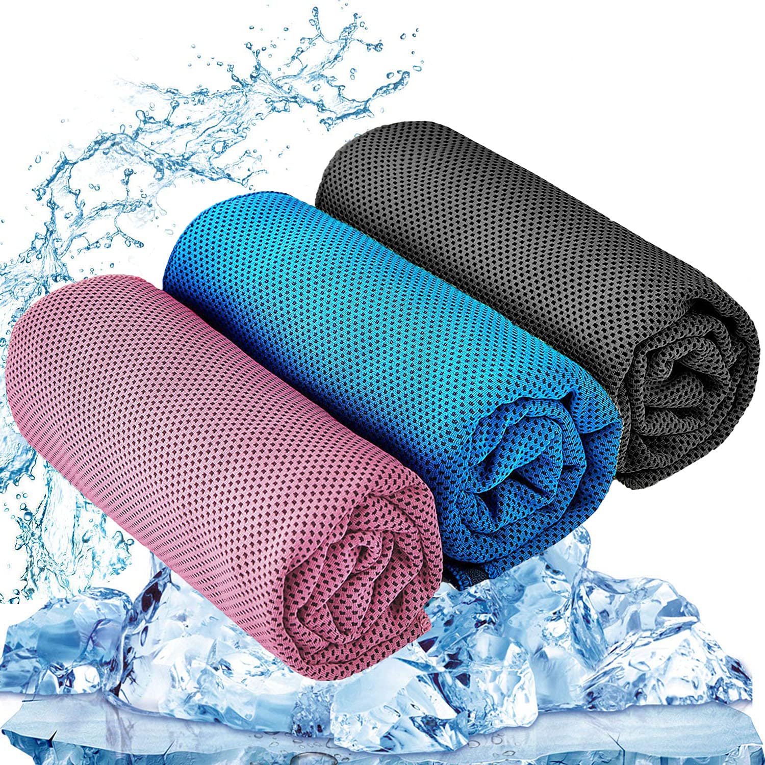 YQXCC 3 Pcs Cooling Towels | 120x30 cm | Cool Cold for Neck | Microfibre Soft Breathable Chilly | for Sports Yoga, Golf, Gym, Camping, Running & More Activities