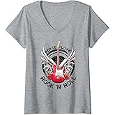 Womens Lets Rock Rock&Roll Vintage Electric Guitars Rock Concert V-Neck T-Shirt