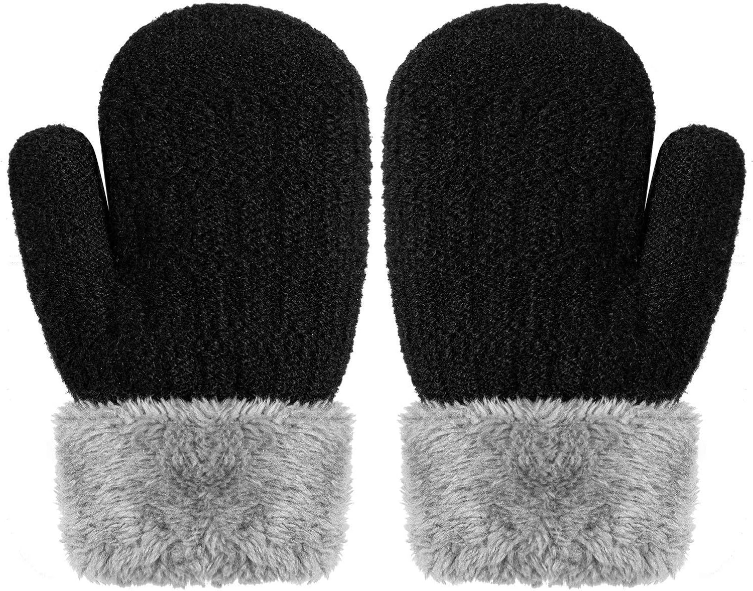Winter Mitten Gloves For Baby Kids Toddler Infant Newborn, Cute Warm Fleece Lined Knit Thick Thermal Gloves For Boys Girls (Black&Gray): Clothing