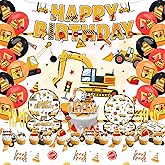 Construction Birthday Decorations,Excavator Party Decorations,Construction Birthday Party Supplies,Include Balloons,Backdrop,Banner, Cake Toppers,Tableware, Tablecloth