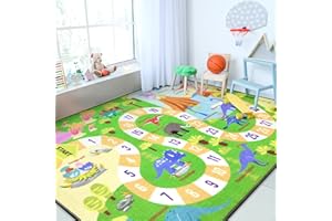 Chicrug Kids Dinosaur Playmats Educational Area Rugs, Kids Play Mat Carpet for Learning Numbers, Animals and Words for Children's Room Playroom Nursery, Kid's Floor Play Rug for Bedroom, 4x6 Feet