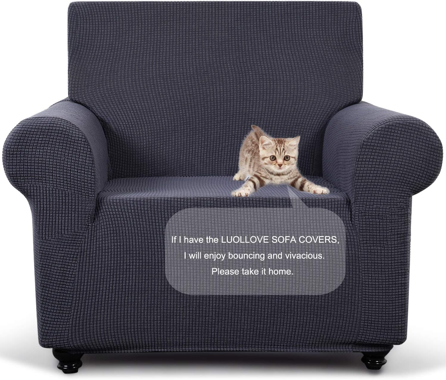 LUOLLOVE Stretch Sofa Cover,95% Polyester 5% Spandex Couch Cover 1-Piece,Pet,Dog,Cat Slipcovers Protector(1 Seater,Grey)