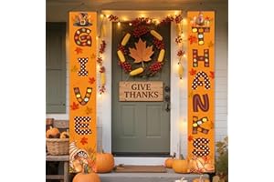OHOME Thanksgiving Decorations - GIVE THANKS Porch Banner | Fall Decor for Indoor Outdoor Outside - Friendsgiving Party Decorations Autumn Pumpkin Welcome Door Sign for Home Yard Wall