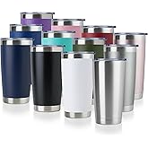DOMICARE 20oz Stainless Steel Tumbler Bulk with Lid, Double Wall Vacuum Insulated Travel Mug, Powder Coated Coffee Cup (Mix, 12)