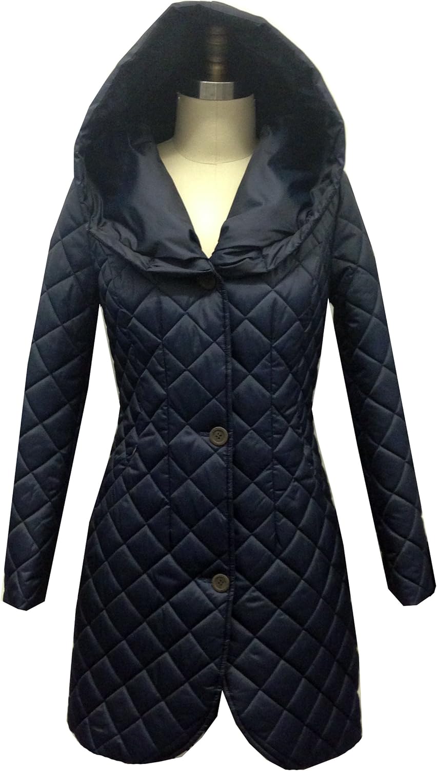 Lark & Ro Quilted Shawl Collar Hood Tulip Jacket Plus Lightweight