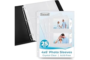 Dunwell 4x6 Photo Sleeves for 3-Ring Binder, (Horizontal, 25 Pack) for 100 Pictures, Each Sheet Holds Four 4 x 6 Pictures or Postcards, Acid-Free Poly Photo Album Refill Pages