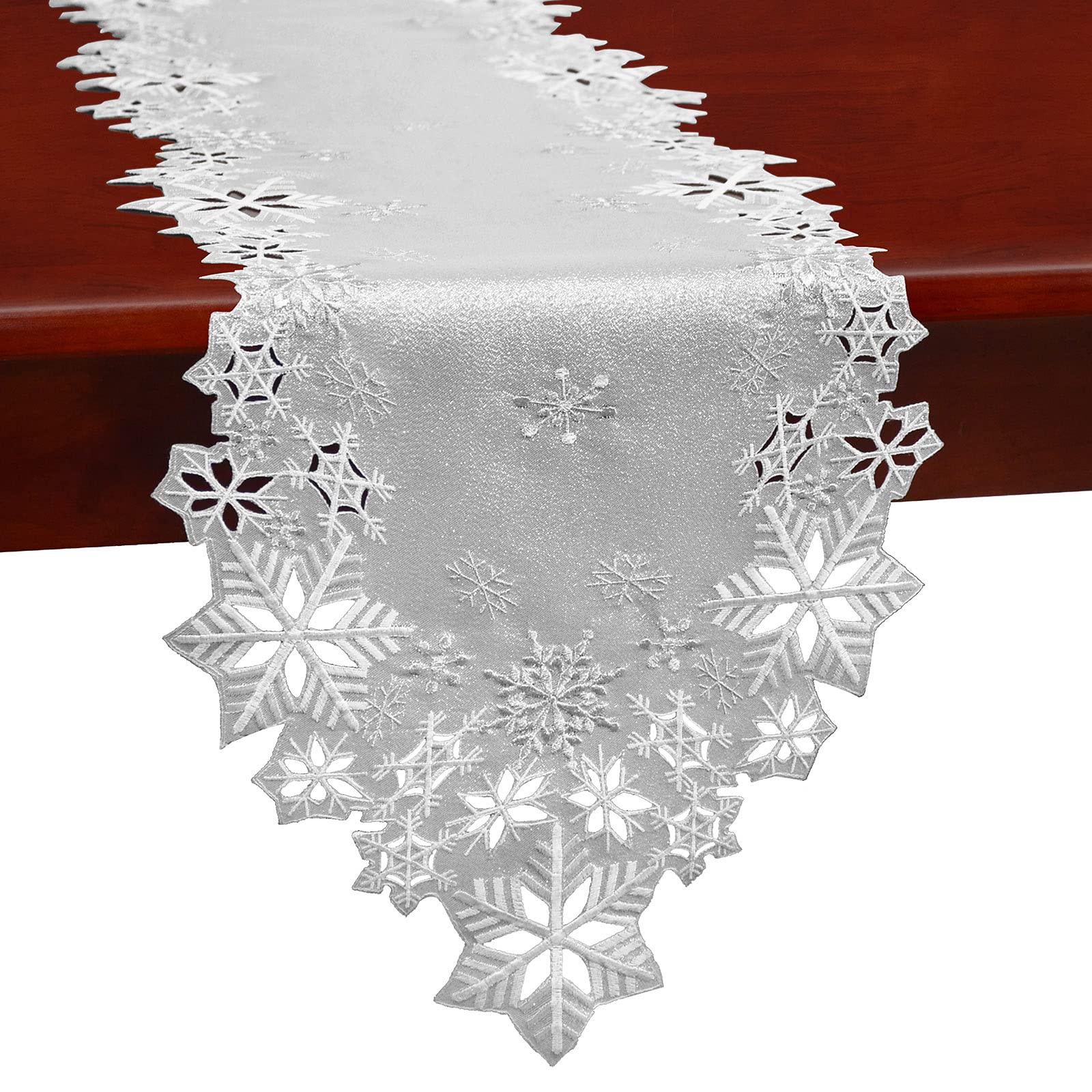 Simhomsen Embroidered Snowflakes Table Runners for Christmas Holiday and Winter (Silver, 14×54 inches)