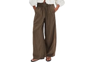 Ziqoty Women's Linen Wide Leg Pants Elastic Waist Summer Boho Palazzo Pants Beach Vacation Casual Trousers with Pockets