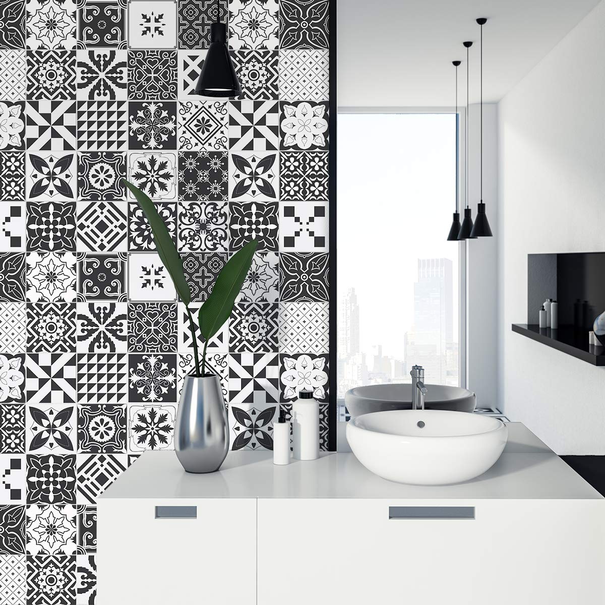 Ambiance Sticker Self-Adhesive Decorative Wall Decal Cement Tile for Bathroom and Kitchen Agustino - Pack of 24 Stickers of 20 x 20 cm