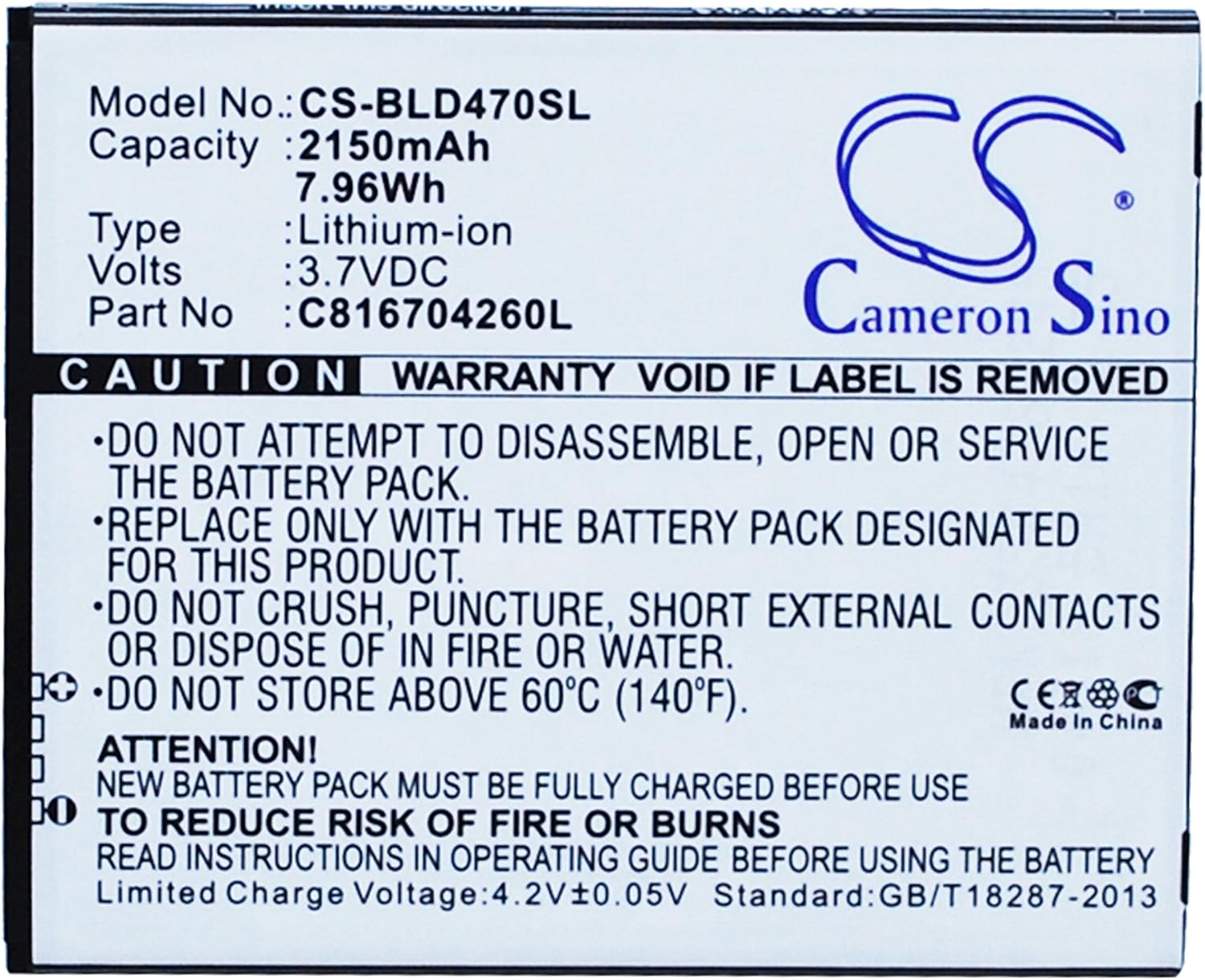 Cameron Sino 2150mAh Battery for BLU D470, D470L, D470U, Dash 5.5