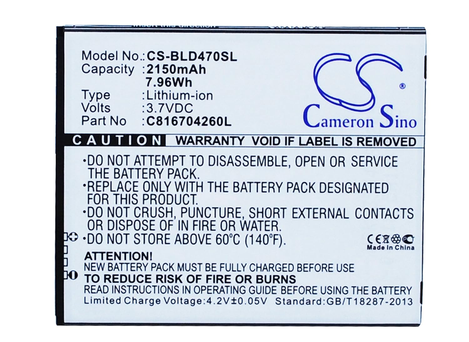 Cameron Sino Replacement Battery for BLU Dash 5.5, D470, D470L, D470U