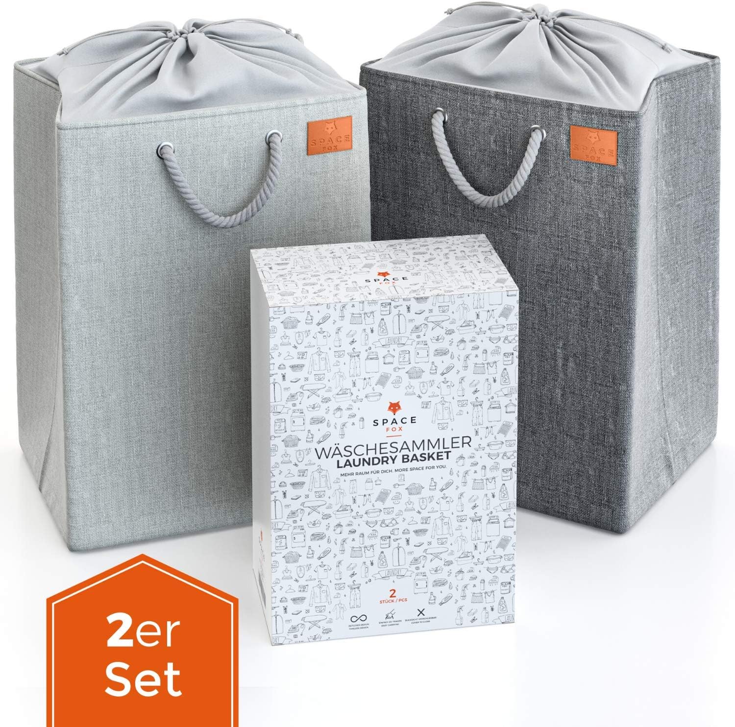 Cestos para colada grandes Saco para ropa sucia XL Gris 69 litros cada