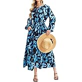 Ystguic Women's Long Sleeve Empire Waist Elegant Floral Dresses with Pockets