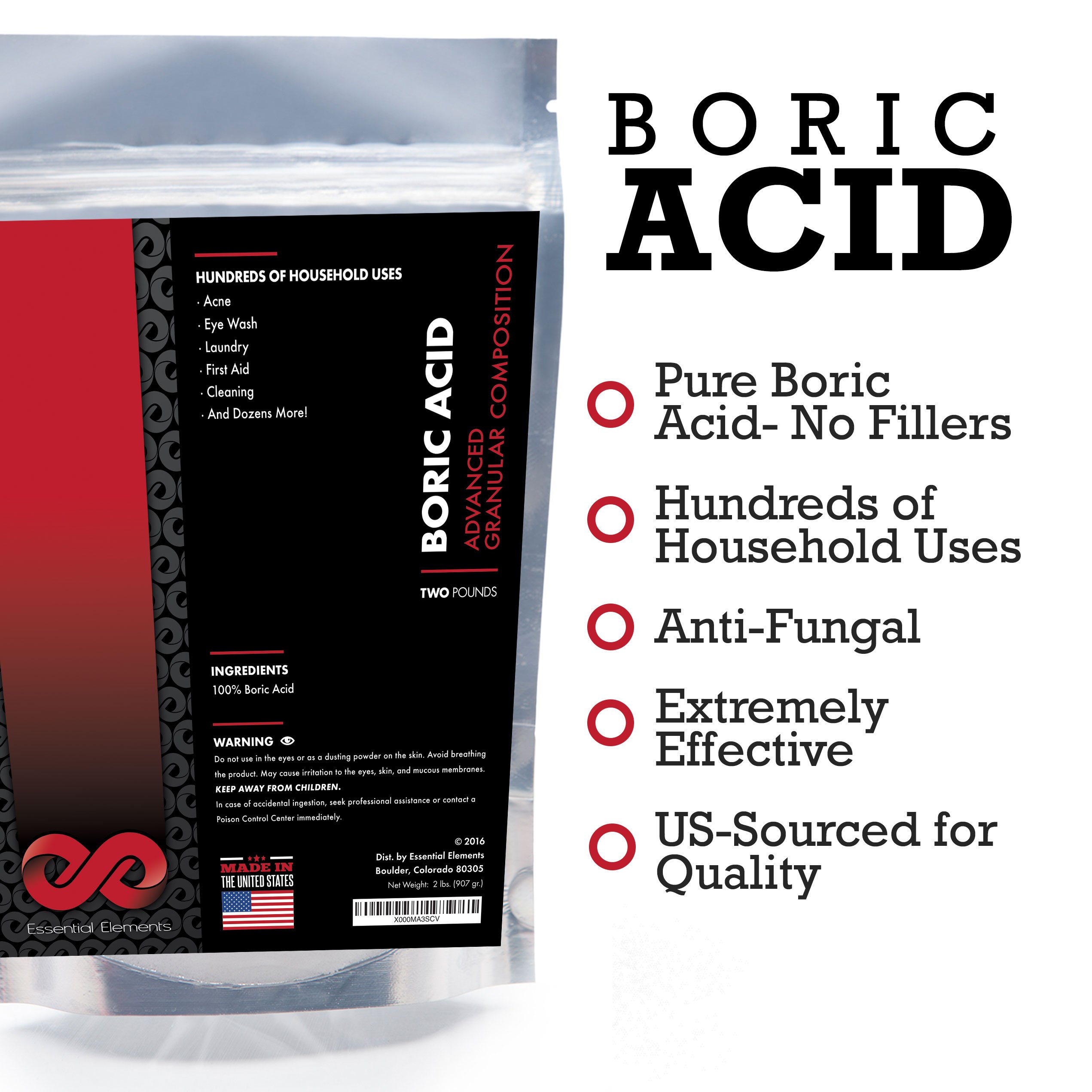 Boric Acid Powder HUGE 2 LB Bag, Hundreds of Household Uses