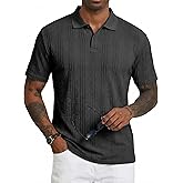 JMIERR Mens Polo Shirt Textured Short Sleeve Summer Button Collar Knitted Golf Polos