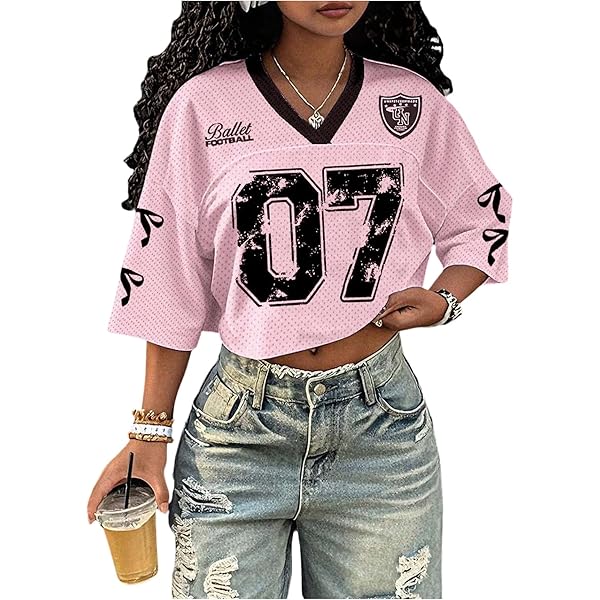 RoseSeek Jersey Shirts for Women Number Graphic Print Mesh Color