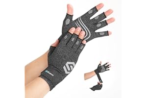 Duerer Arthritis Compression Gloves with Straps, Women Men for RSI, Carpal Tunnel, Rheumatoid, Tendonitis, Hand Pain, Hand Support. Fingerless Gloves for Computer Typing and Daily work (Grey, M)