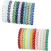 SROBENZ 24 PCS 8mm Crystal Round Beaded Bracelets Set Healing Glass Stretch Bracelets for Women Men Round Beads Elastic Bracelets