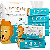 Whoopsie Wipes – The Original 100% Pure Cotton Dry Baby Wipes – Ultra Soft, Unscented, Chemical-Free Wipes for Sensitive Skin – Use Dry or Add Water for Wet Wipes – 6 Packs (600 Count)
