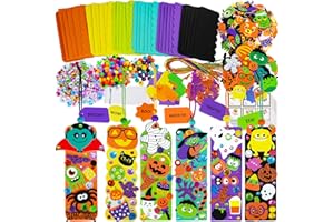 Winlyn 36 Sets Halloween Craft Kits Halloween Crafts DIY Halloween Bookmarks Art Sets Bats Monster Jack-O'-Lantern Ghost Foam Stickers Arts and Crafts for Kids Classroom Activities Holiday Fall Crafts