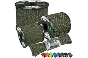 X XBEN Paracord Reflective 1000lb, 50/100/200/500/1000ft 4mm, 13 Strand Paracord Rope, Tactical Parachute Cord for Camping, Fishing, Clothesline, Hammock, Tent & Survival Bracelet, Army Green