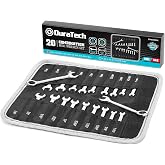 DURATECH Mini Wrench Set, Small Ignition Wrench Set, Mirror Polished | 20-Piece, Metric&amp;SAE, 4-11mm &amp; 5/32" - 7/16", Lightweight, with Rolling Pouch, for Tight Access in Confined Spaces