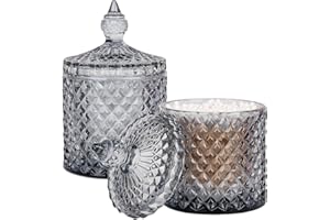 rejomiik 2 Pack Qtip Holder Thick Glass Apothecary Jars with Lid for Bathroom Decor, Cotton Ball Storage Organizer for Cotton Swab, Cotton Rounds, Jewelry, Candy, Grey