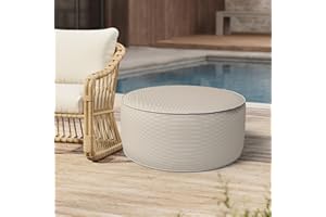 Melody Elephant Outdoor Inflatable Stool Ottoman, All Weather Portable Footrest Stool, Furniture Stool Ottomans for Home Garden Beach, D31”xH14”, Stripe Beige