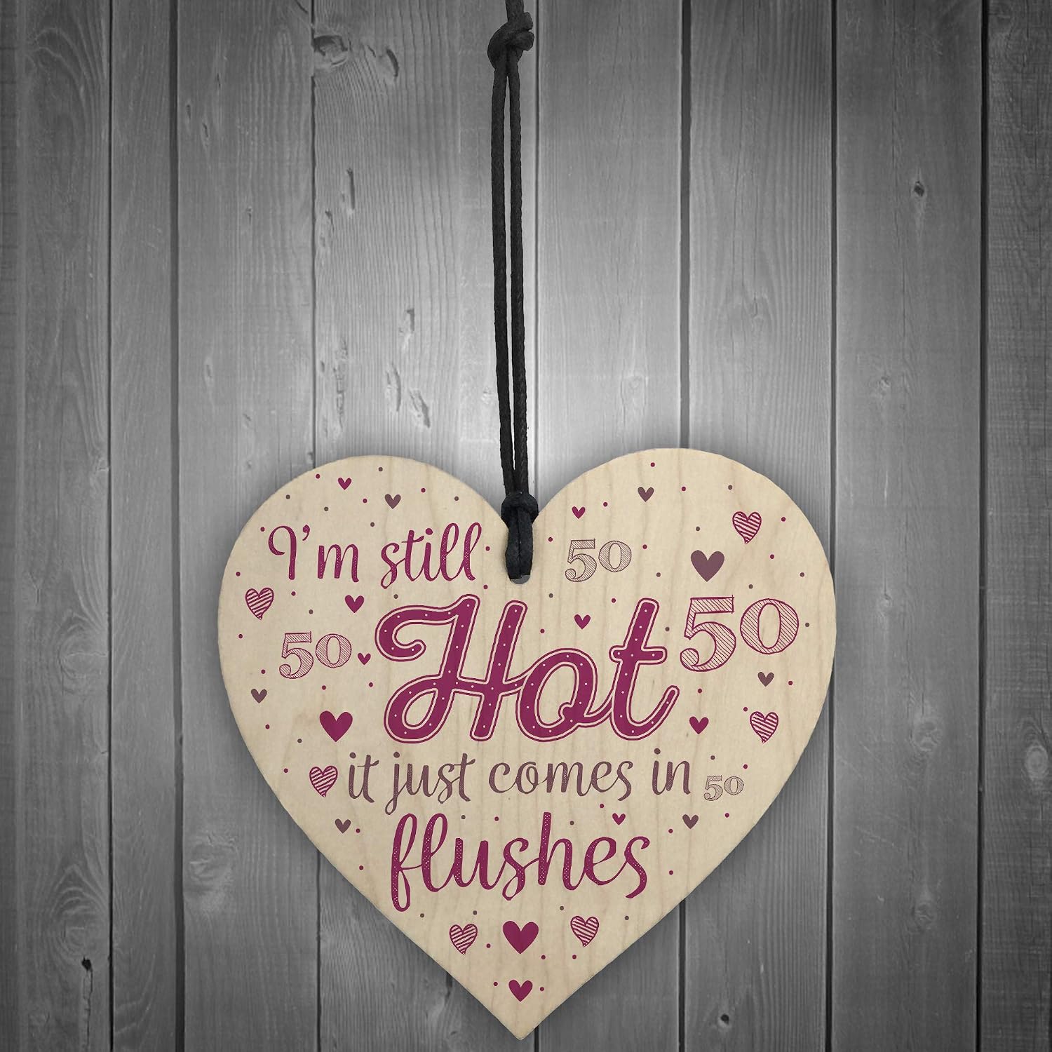 RED OCEAN Funny 50th Birthday Gifts For Women 50 Fifty Party Wooden Heart Card Friendship Gift For Her - Image 3