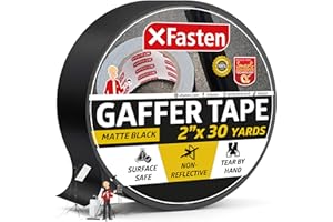 XFasten Black Gaffers Tape 2 Inch x 30 Yards (90 Feet) Residue-Free Matte Black Gaffer Tape 2 Inch Non-Reflective Easy-to-Tear Floor Tape for Electrical Cords
