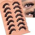 JIMIRE Mink Lashes Fluffy Cat Eye False Eyelashes D Curl Russian Strip Lashes Natural Look Soft Fake Lashes Volume Eyelash Extensions 7 Pairs Pack