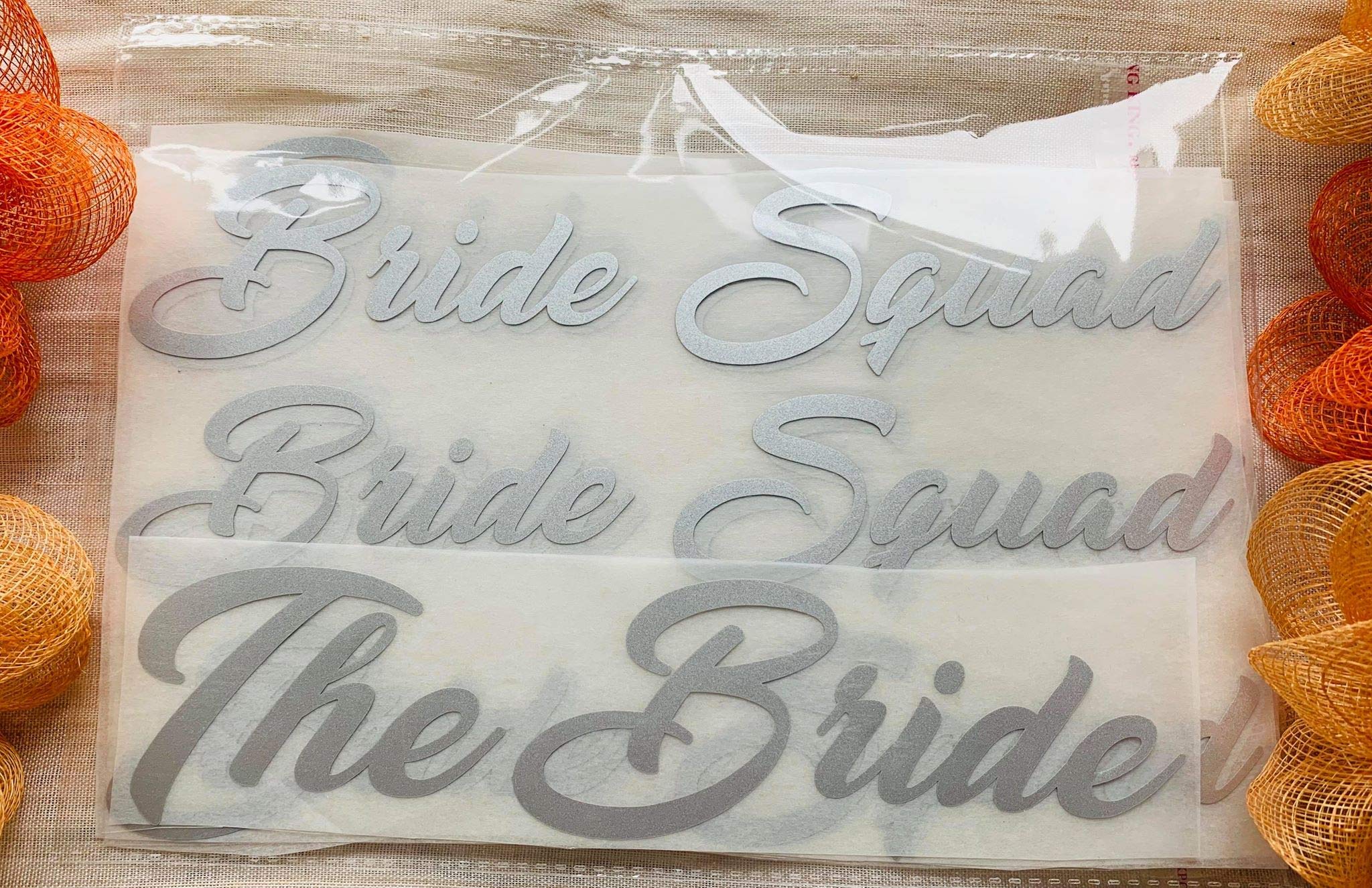 Bride Squad, Bridesmaid, The Bride, Team Bride Iron On T-shirts Transfer Vinyl Wedding Party, Hen Do Party Gift Ideas Silver Vinyl (9 Bride Squad + The Bride)
