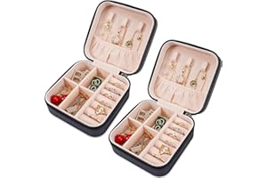 XZUZ Small Travel Jewelry Boxes, Portable Jewelry Organizer Display Storage boxes for earrings, rings, necklaces, jewelry boxes for women. (Black 2pcs).