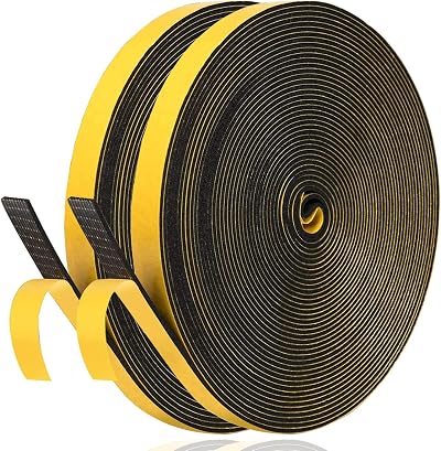 GUKOY Weather Stripping Self Adhesive Foam Tape 6mm x 1.5mm 20m Black