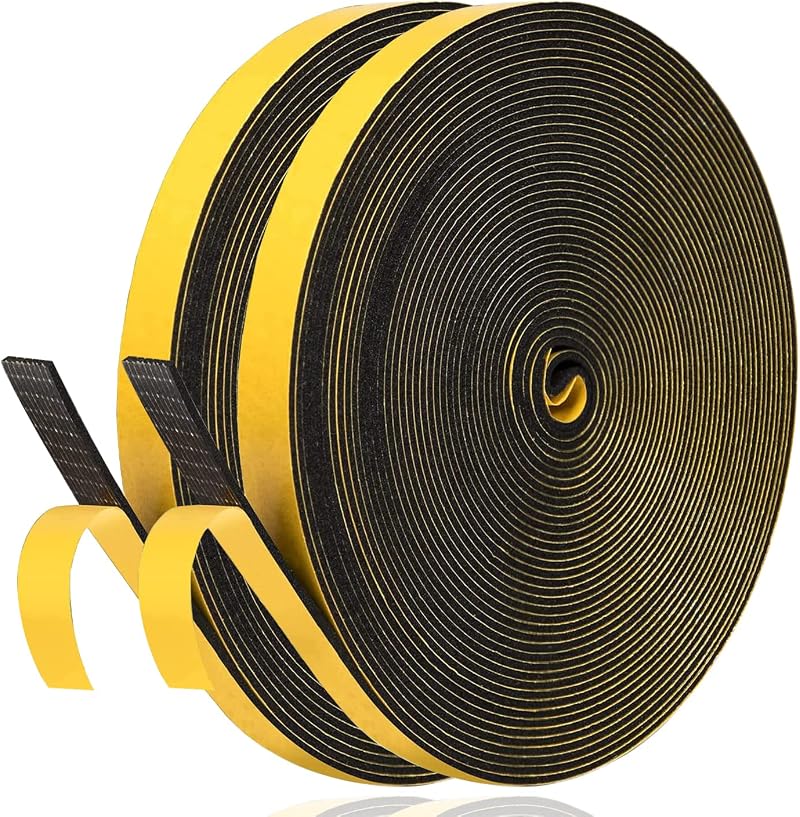 GUKOY Weather Stripping Self Adhesive Foam Tape 6mm x 1.5mm 20m Black