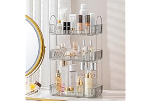 Weidace Bathroom Counter Organizer Countertop Shelf, Skincare Organizer Perfume Holder for Dresser, Bathroom Countertop Tray for Cosmetic, Skin Care, Lipstick (3 Tiers, Grey)