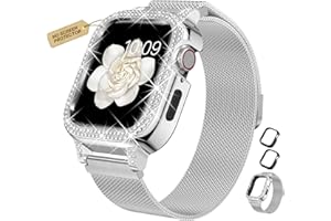 XYF 3 in 1 Magnetic Bands Compatible for Apple Watch Band 41mm / 40mm Women with Bling Bumper, Stainless Steel Milanese Mesh Glitter Strap Dressy iWatch Loop Series SE 9/8/7/6/5/4 (41/40, Silver)